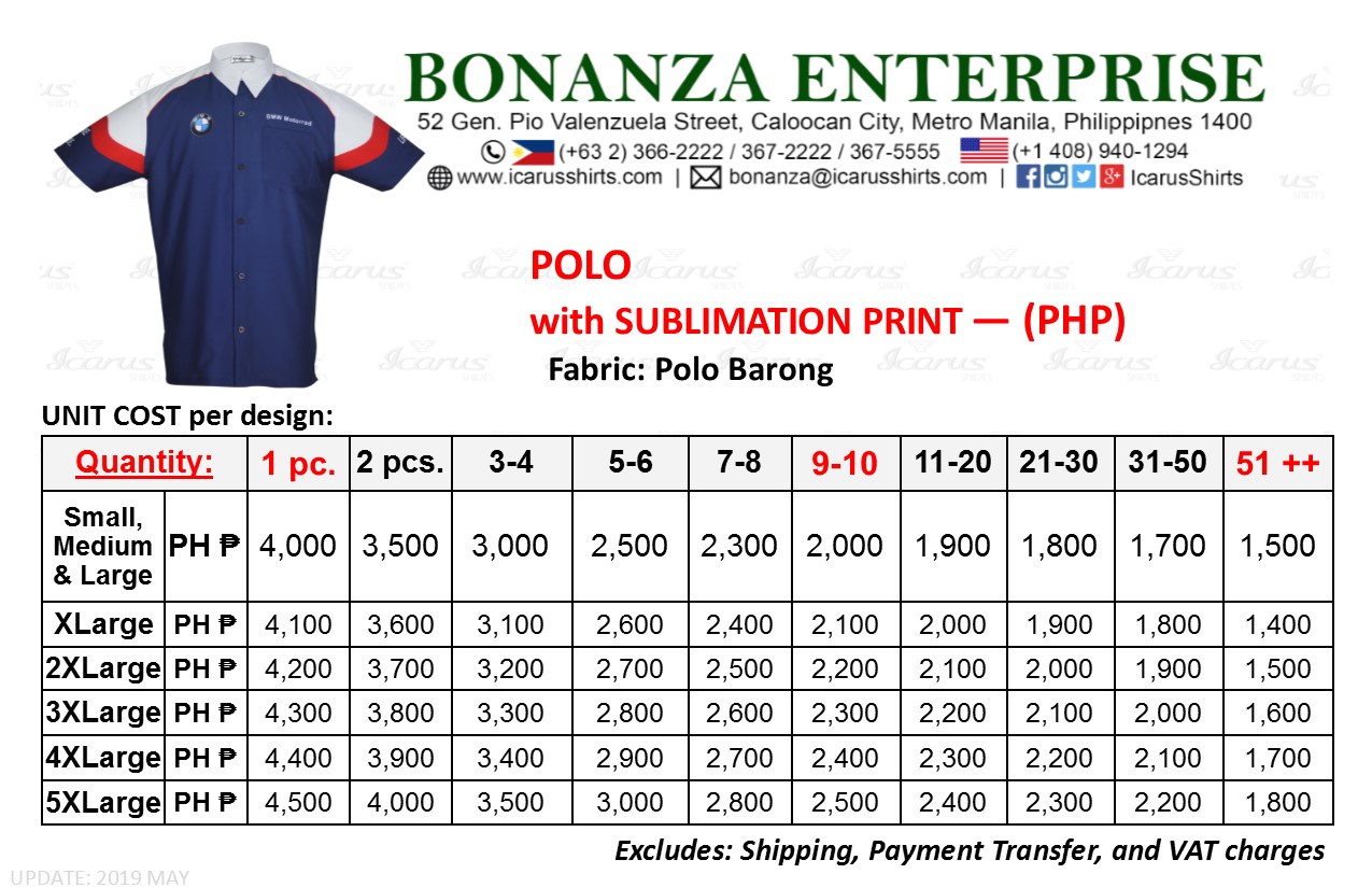 Collezione Polo Shirt Size Chart