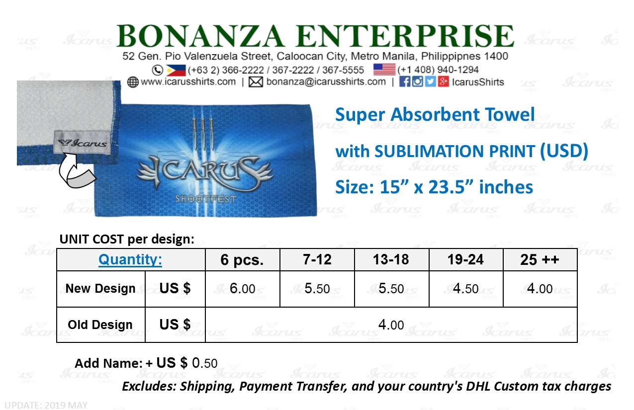 Towel - Sublimation - Size & USD